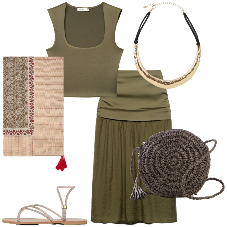 Outfit donna - L\'indispensabile stola. Stile Basic per Serata fuori. Abbinamento con borse a tracolla, collane, gonne longuette, sandali, top, sciarpe.