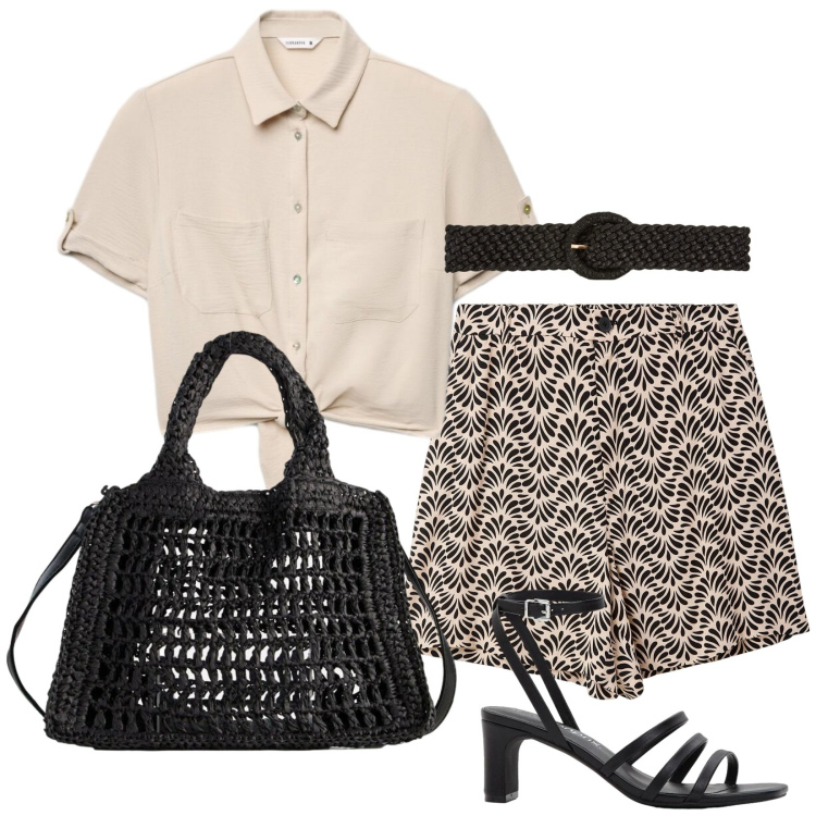 Outfit donna - Intrecci leggeri. Stile Minimal per Tutti i giorni. Abbinamento con sandali col tacco, borse a tracolla, camicie a manica corta, shorts, cinture.