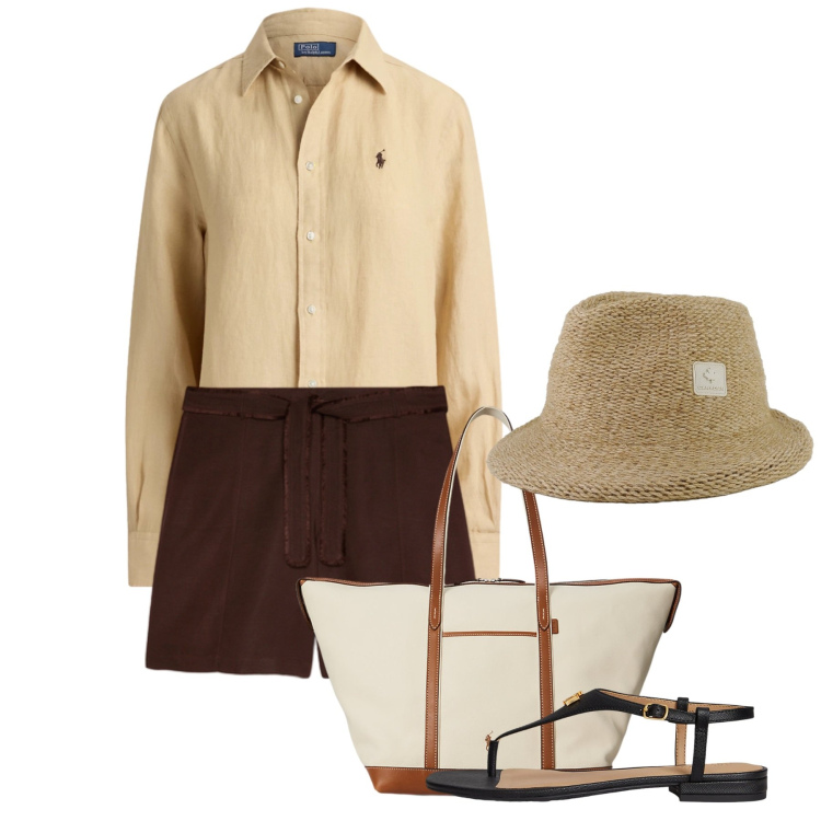 Outfit donna - Lino e leggerezza. Stile Mannish per Tutti i giorni. Abbinamento con shorts, camicie, borse tote, sandali in pelle, cappelli.