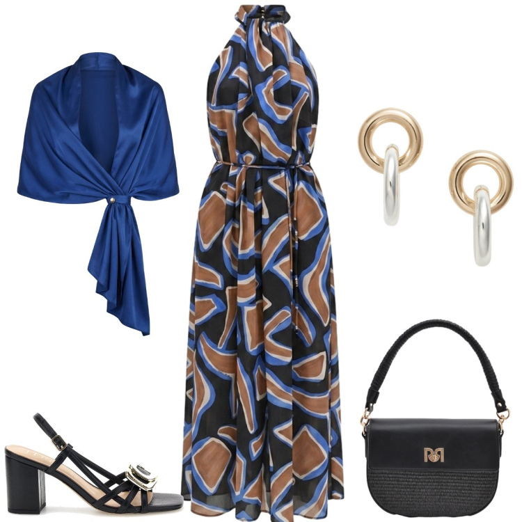 Outfit donna - Total look #2415591. Stile Chic per Serata fuori. Abbinamento con vestiti lunghi, borse a spalla, stole, orecchini, sandali in pelle.