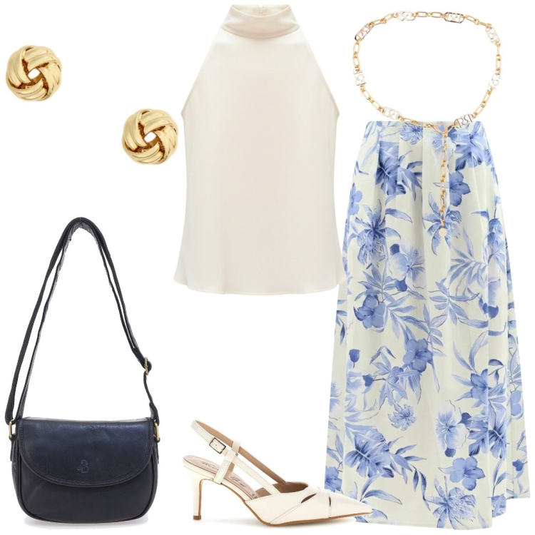 Outfit donna - Total look #2415595. Stile Chic per Serata fuori. Abbinamento con cinture, canottiere, gonne lunghe, orecchini, borse a tracolla, décolleté.