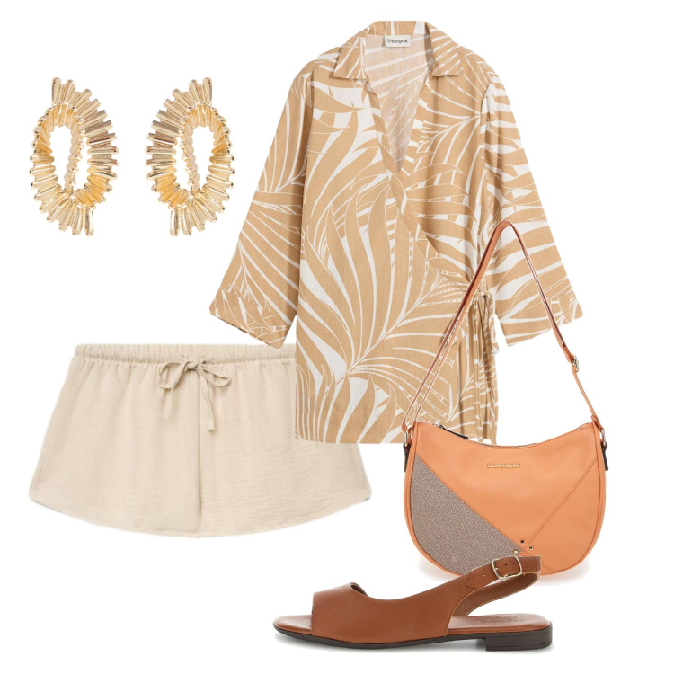 Outfit donna - Less Straps, More Style. Stile Chic per Tutti i giorni. Abbinamento con bluse, shorts, orecchini, sandali in pelle, borse a tracolla.