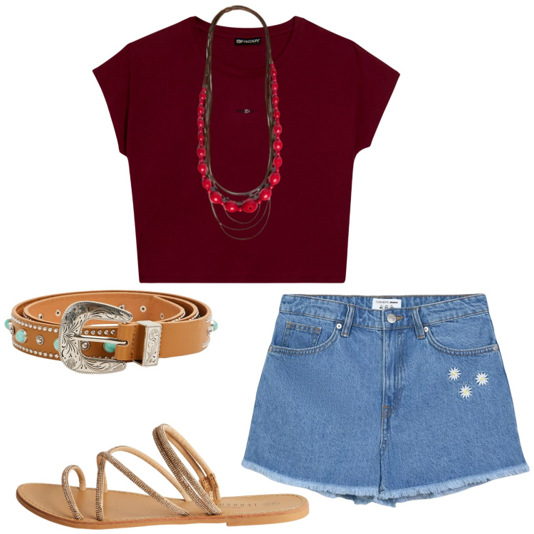 Outfit donna - Total look #2415601. Stile Basic per Tutti i giorni. Abbinamento con shorts, sandali, cinture, t-shirt, collane.