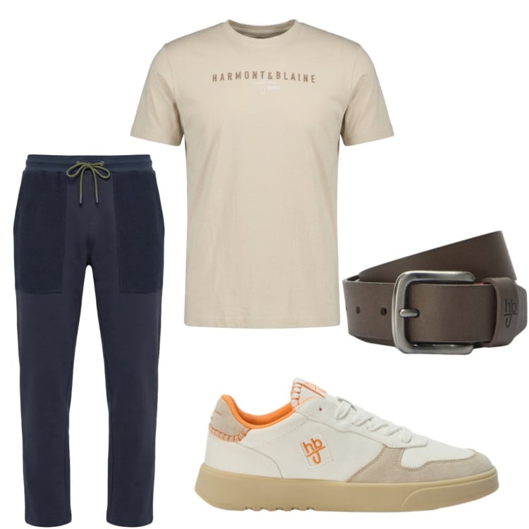 Outfit uomo - Total look #2415603. Stile Casual per Tutti i giorni. Abbinamento con pantaloni, sneakers, t-shirt, cinture.