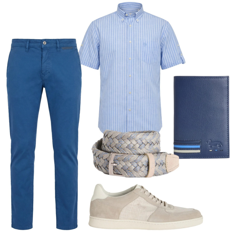 Outfit uomo - Total look #2415637. Stile Casual per Ufficio. Abbinamento con pantaloni, portafogli, sneakers, camicie a manica corta, cinture.