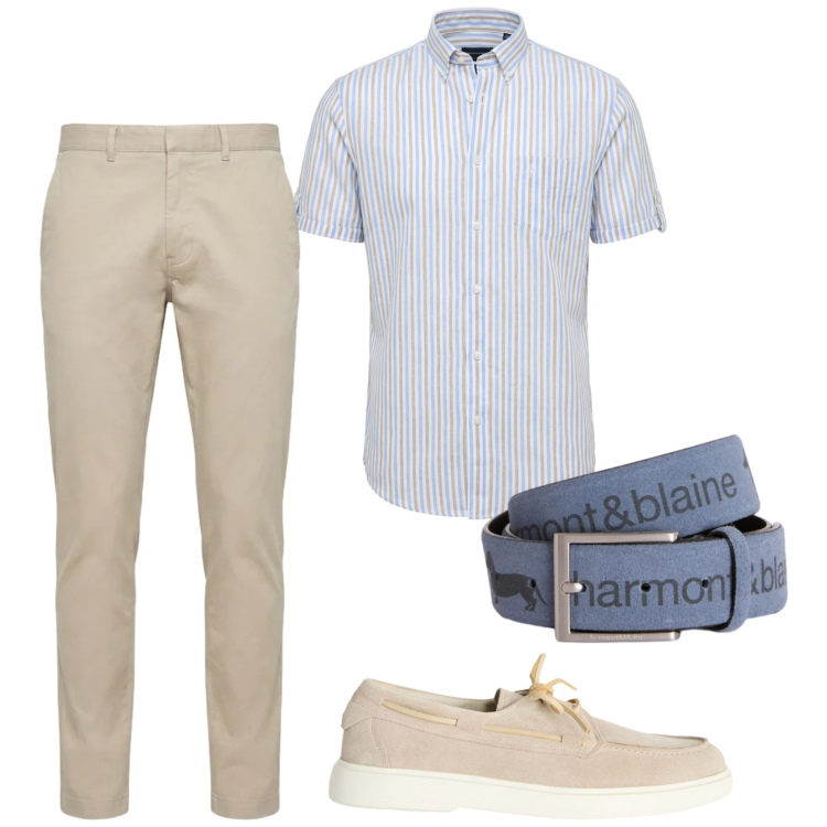 Outfit uomo - Casual distinto. Stile Casual per Tutti i giorni. Abbinamento con scarpe stringate, cinture, pantaloni, camicie a manica corta.