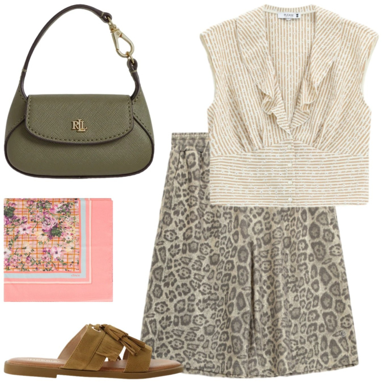 Outfit donna - Slow life. Stile Casual per Tutti i giorni. Abbinamento con sandali, camicie, bermuda, foulard, borse a mano.
