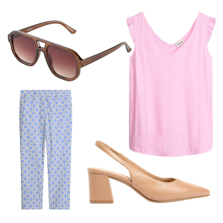 Outfit donna - Palette di bonprix primaverile. Stile Bon Ton per Tutti i giorni. Abbinamento con pantaloni, top, décolleté, occhiali da sole.