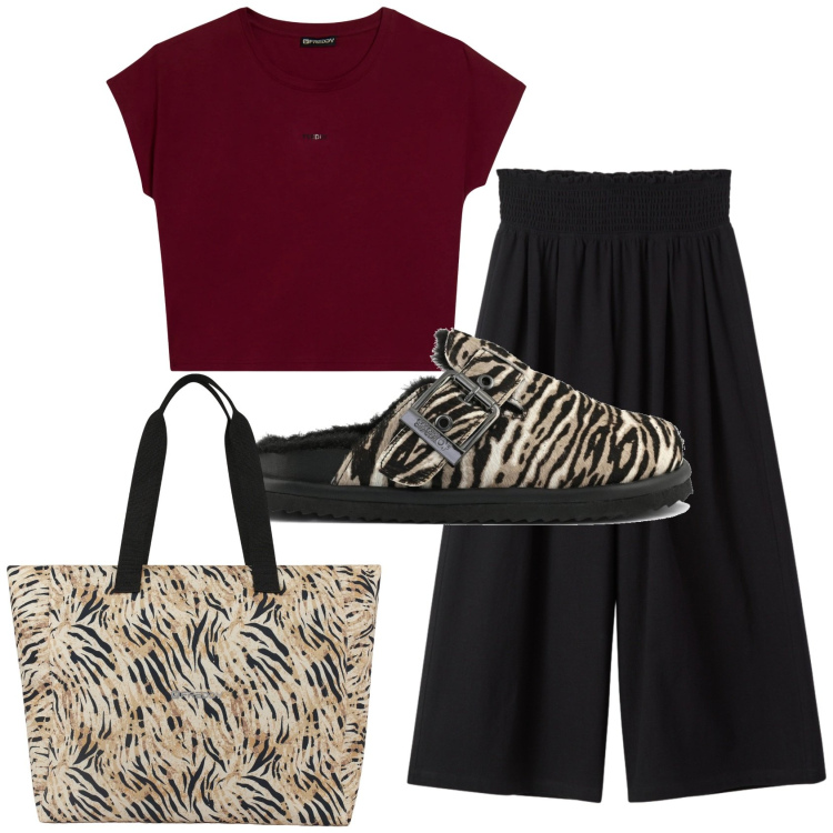 Outfit donna - Total look #2415707. Stile Casual per Tutti i giorni. Abbinamento con pantaloni, shopping bag, t-shirt, sabot.