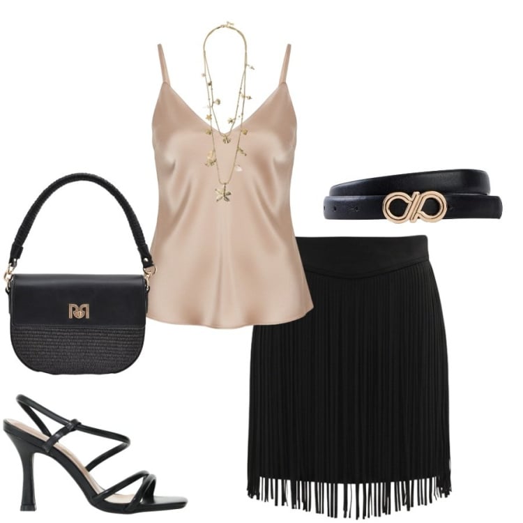 Outfit donna - Total look #2415710. Stile Glamour per Serata fuori. Abbinamento con cinture, minigonne, borse a spalla, top, sandali col tacco, collane.