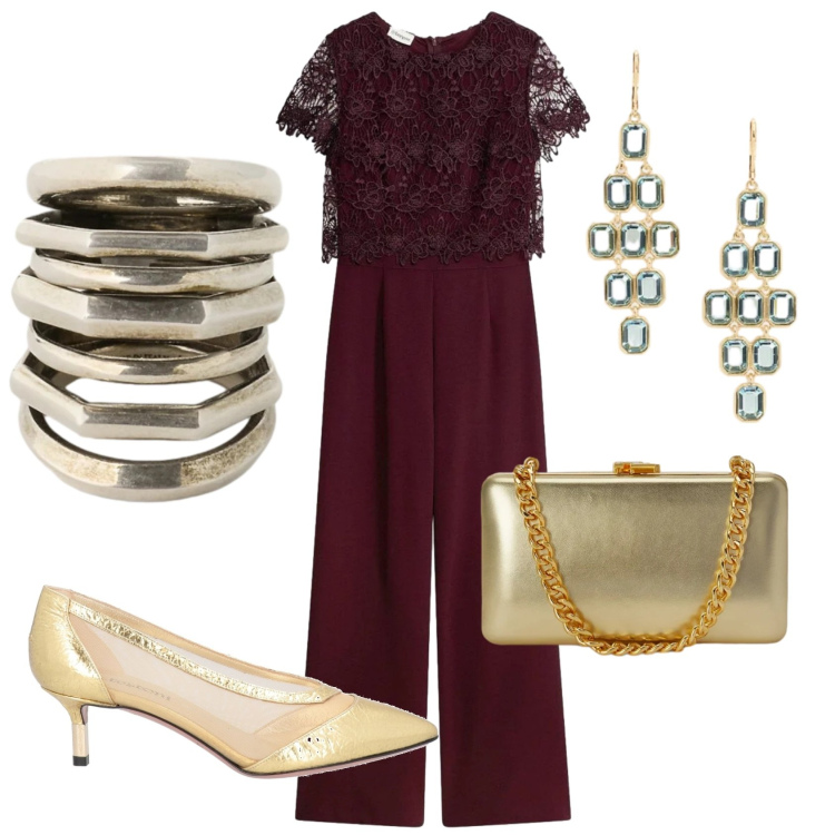 Outfit donna - Total look #2415715. Stile Chic per Serata fuori. Abbinamento con décolleté, tute, clutch, orecchini, anelli.