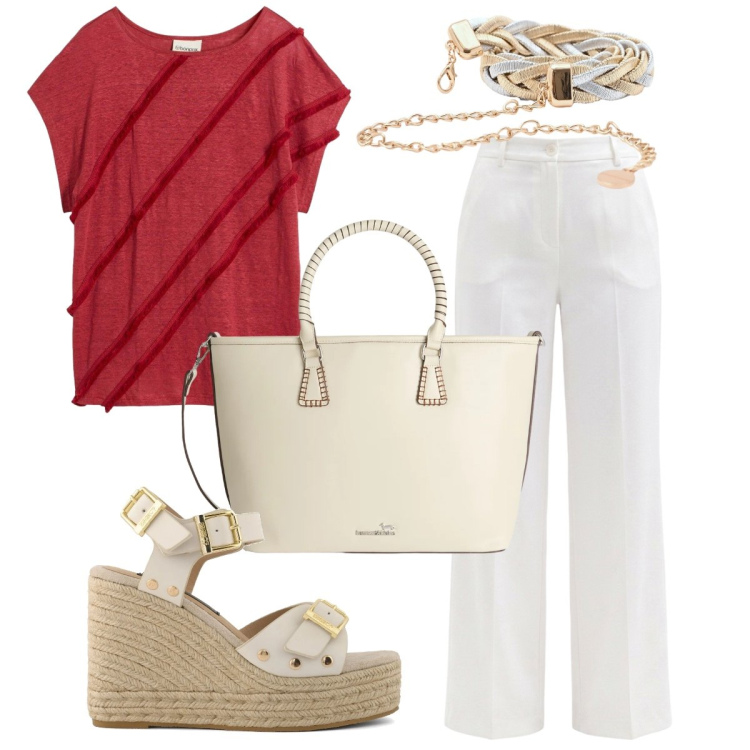 Outfit donna - Lino per l’ufficio. Stile Bon Ton per Ufficio. Abbinamento con maglieria, pantaloni, cinture, shopping bag, zeppe.