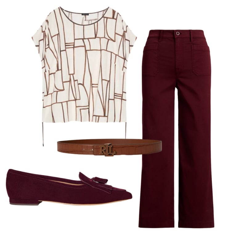 Outfit donna - Total look #2415769. Stile Casual chic per Ufficio. Abbinamento con t-shirt, pantaloni, ballerine, cinture.