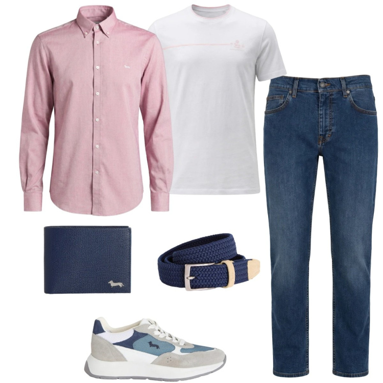 Outfit uomo - Smart casual italiano. Stile Business/Elegante per Ufficio. Abbinamento con sneakers, jeans, cinture, portafogli, camicie, t-shirt.