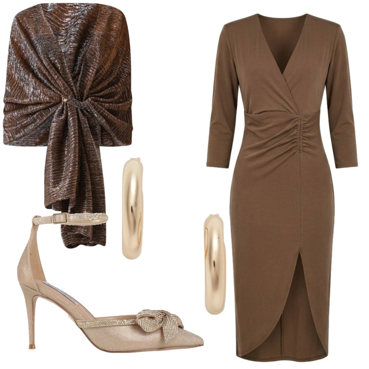 Outfit donna - Total look #2415789. Stile Chic per Serata fuori. Abbinamento con décolleté, stole, vestiti asimmetrici, orecchini.