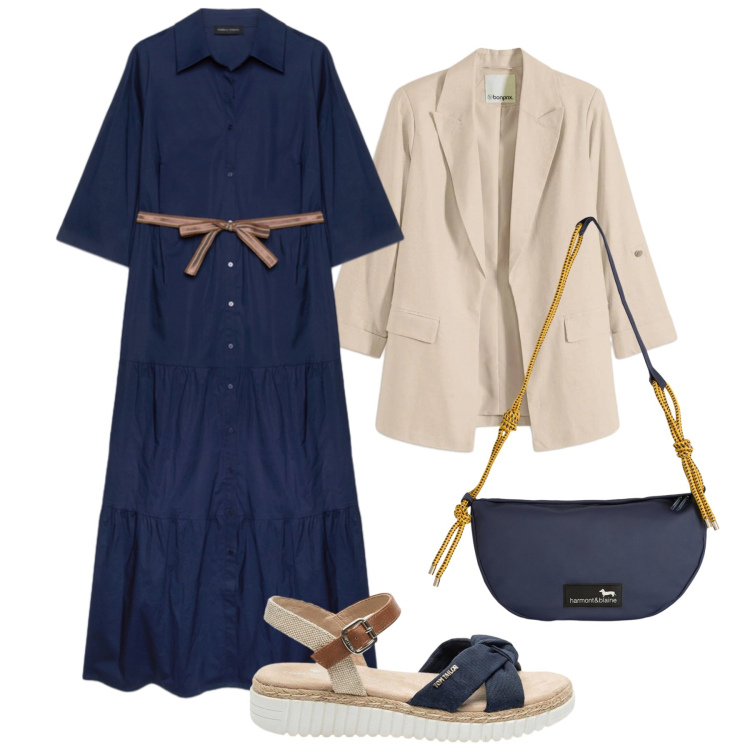 Outfit donna - L’abito in fresca mussola. Stile Casual chic per Tutti i giorni. Abbinamento con blazer, sandali, borse a tracolla, vestiti chemisier.