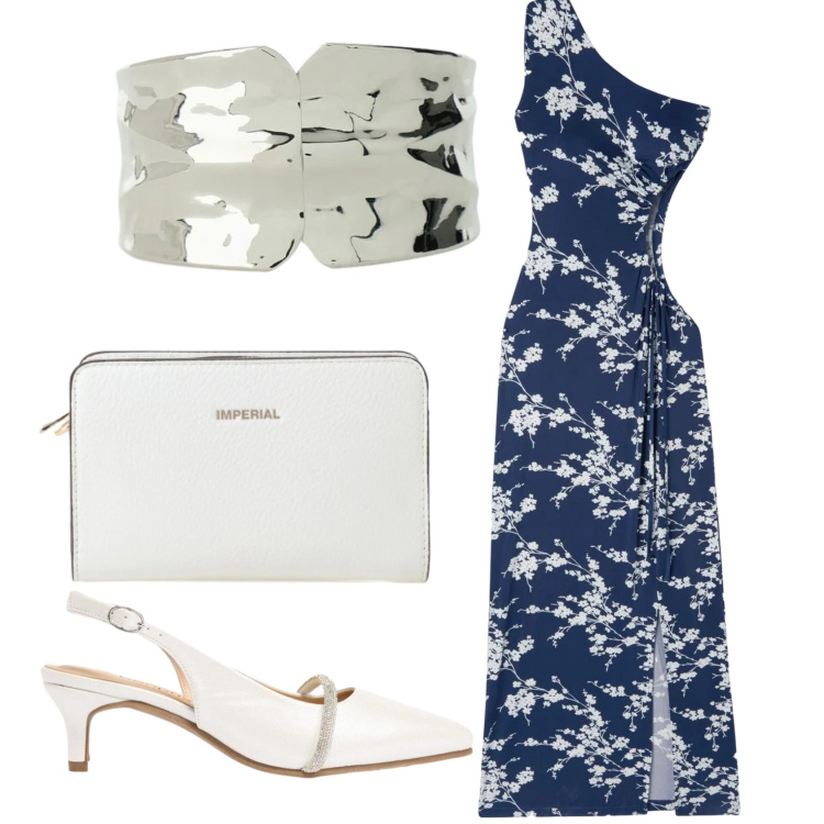 Outfit donna - Total look #2415803. Stile Chic per Serata fuori. Abbinamento con décolleté, vestiti asimmetrici, borse a tracolla, braccialetti.