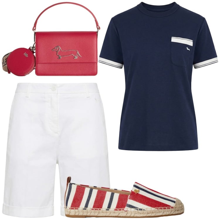 Outfit donna - Total look #2415815. Stile Chic per Tutti i giorni. Abbinamento con t-shirt, borse a tracolla, bermuda, espadrillas.