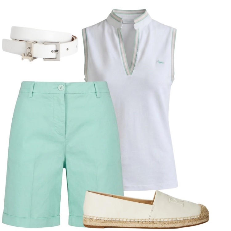 Outfit donna - Total look #2415821. Stile Minimal per Tutti i giorni. Abbinamento con cinture, polo, bermuda, espadrillas.