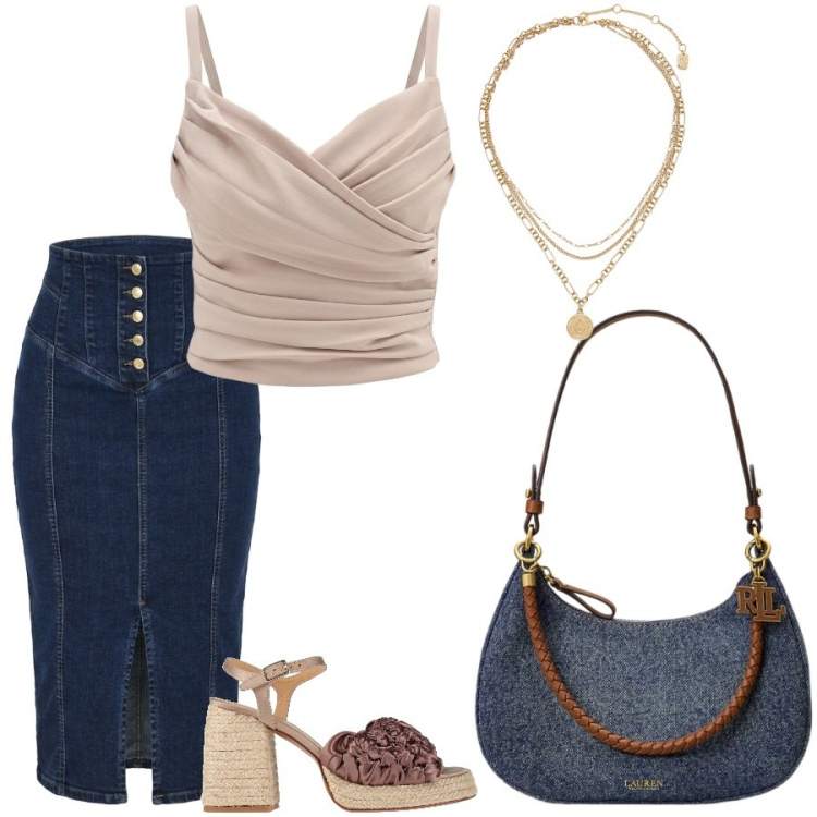 Outfit donna - Uscita con colleghe. Stile Chic per Cerimonia. Abbinamento con espadrillas, canottiere, gonne longuette, ciondoli, borse a spalla.