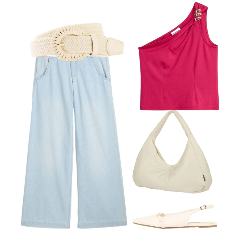 Outfit donna - Total look #2415848. Stile Casual chic per Tutti i giorni. Abbinamento con cinture, top, jeans, ballerine, borse a spalla.