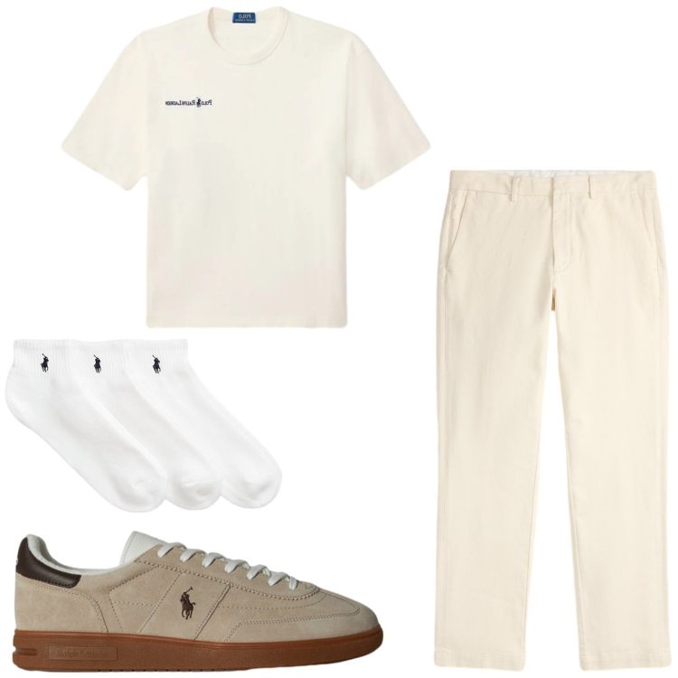 Outfit uomo - Total look #2415856. Stile Casual per Tutti i giorni. Abbinamento con calzini, pantaloni chino, sneakers, t-shirt.