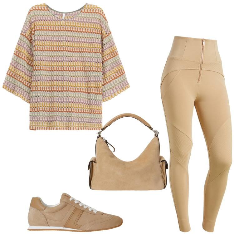 Outfit donna - Total look #2415859. Stile Casual per Tutti i giorni. Abbinamento con t-shirt, pantaloni skinny, sneakers, borse a spalla.