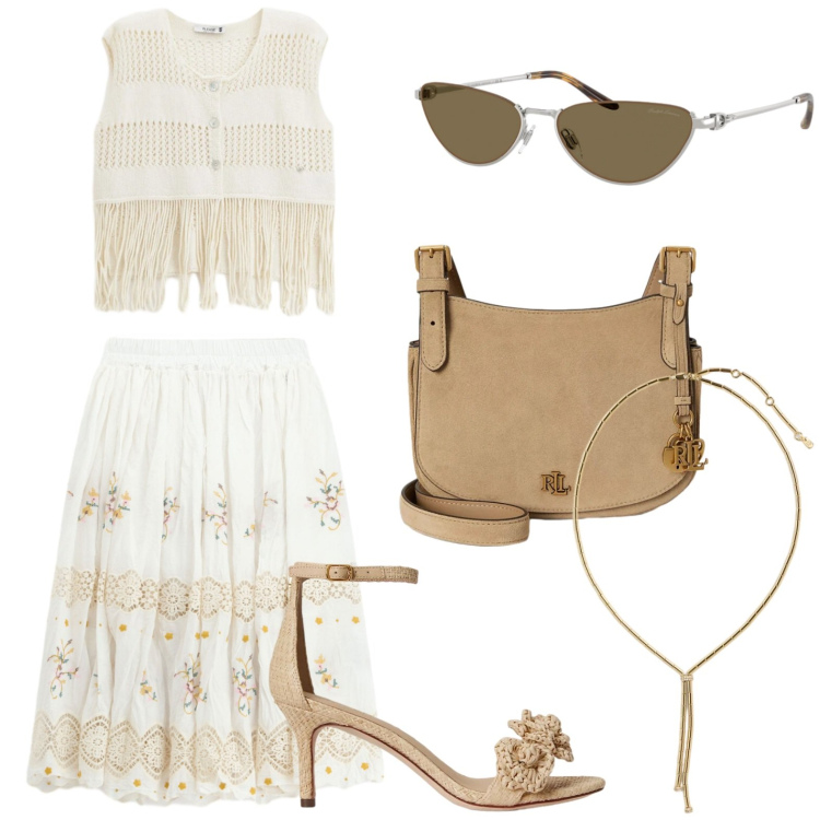 Outfit donna - Less Straps, More Style. Stile Basic per Tutti i giorni. Abbinamento con top, gonne lunghe, borse a tracolla, collane, sandali in pelle, occhiali da sole.