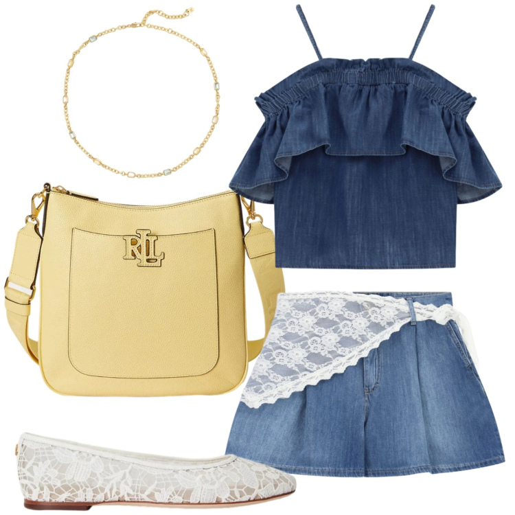 Outfit donna - Please - Slow Pleasure. Stile Casual per Tutti i giorni. Abbinamento con top, shorts, ballerine, collane, borse a tracolla.