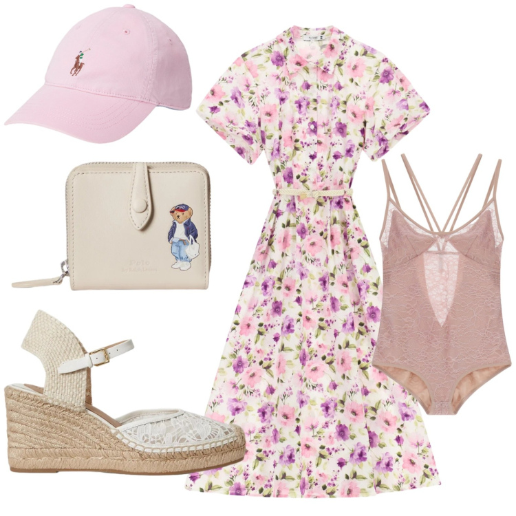 Outfit donna - Please - Slow Pleasure. Stile Casual per Tutti i giorni. Abbinamento con body, vestiti midi/longuette, espadrillas, cappelli con visiera, portafogli.