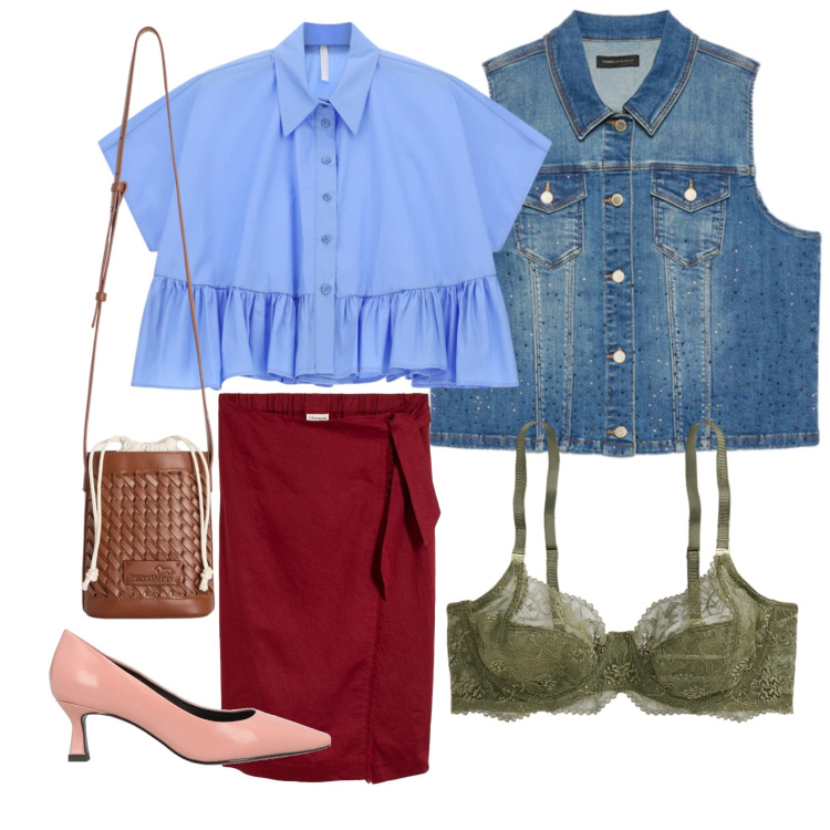 Outfit donna - Sto bene con tutto!. Stile Glamour per Tutti i giorni. Abbinamento con décolleté, gonne longuette, camicie a manica corta, borse a secchiello, gilet, reggiseni.