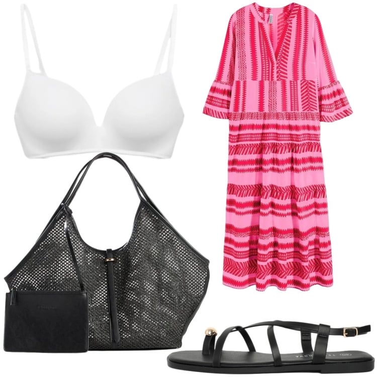 Outfit donna - Voglia di colore. Stile Etnico per Tutti i giorni. Abbinamento con shopping bag, vestiti lunghi, reggiseni, sandali.