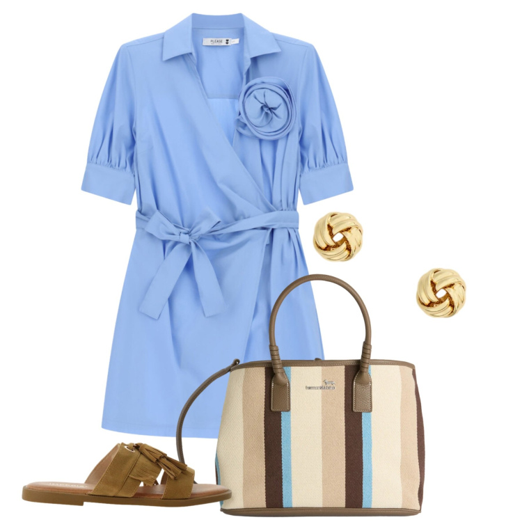 Outfit donna - Colori d’estate - Focus Donna Curvy Ital. Stile Bon Ton per Ufficio. Abbinamento con sandali, shopping bag, vestiti lunghi, orecchini.