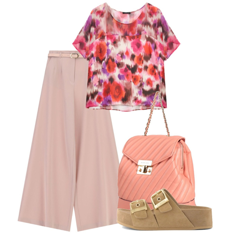 Outfit donna - Colori d’estate - Focus Donna Curvy Ital. Stile Bon Ton per Tutti i giorni. Abbinamento con zaini, pantaloni a palazzo, bluse, sandali in pelle.