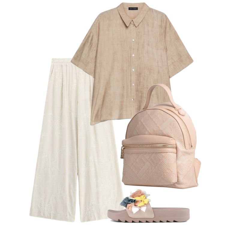 Outfit donna - Abiti fluidi sotto il sole - Focus Donna. Stile Bon Ton per Tutti i giorni. Abbinamento con zaini, pantaloni a palazzo, camicie a manica corta, ciabatte.