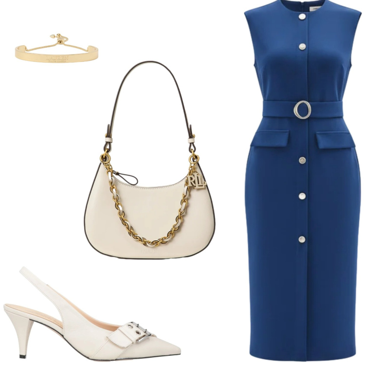Outfit donna - L\'intramontabile tubino. Stile Glamour per Serata fuori. Abbinamento con décolleté, vestiti midi/longuette, borse a spalla, braccialetti.
