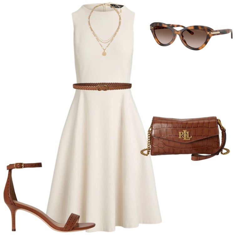 Outfit donna - Abiti fluidi sotto il sole. Stile Boho per Serata fuori. Abbinamento con cinture, ciondoli, occhiali da sole, sandali in pelle, vestiti corti, portafogli.