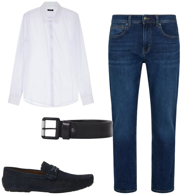 Outfit uomo - In ufficio. Stile Urban per Ufficio. Abbinamento con camicie, cinture, scarpe stringate, jeans dritti.