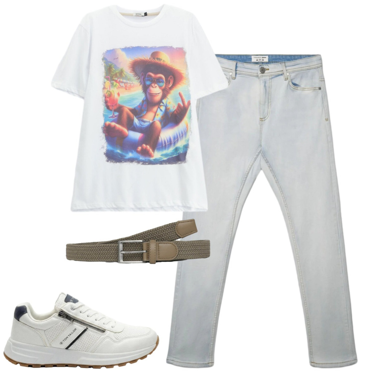 Outfit uomo - Total look #2415986. Stile Casual per Tutti i giorni. Abbinamento con sneakers, jeans skinny, cinture, t-shirt.
