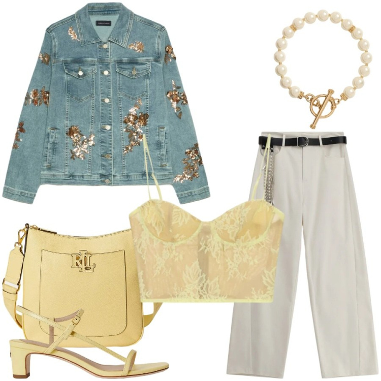 Outfit donna - Total look #2415992. Stile Casual chic per Tutti i giorni. Abbinamento con pantaloni a palazzo, canottiere, blazer, sandali in pelle, collane, borse a tracolla.