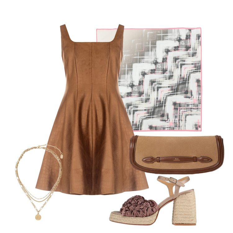 Outfit donna - Giugno. Stile Trendy per Tutti i giorni. Abbinamento con espadrillas, sciarpe, vestiti corti, ciondoli, clutch.