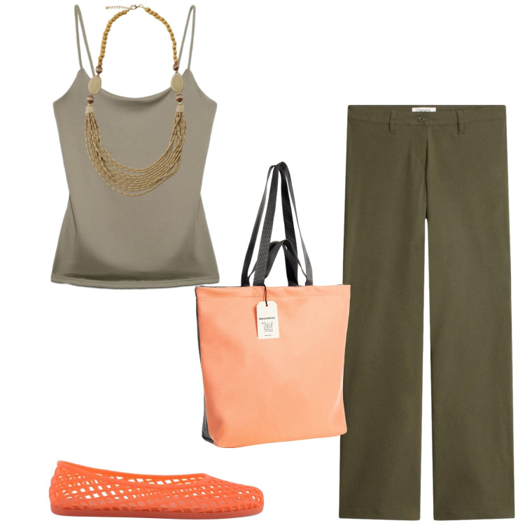 Outfit donna - Total look #2416023. Stile Casual per Tutti i giorni. Abbinamento con pantaloni, canottiere, borse tote, collane, ballerine.