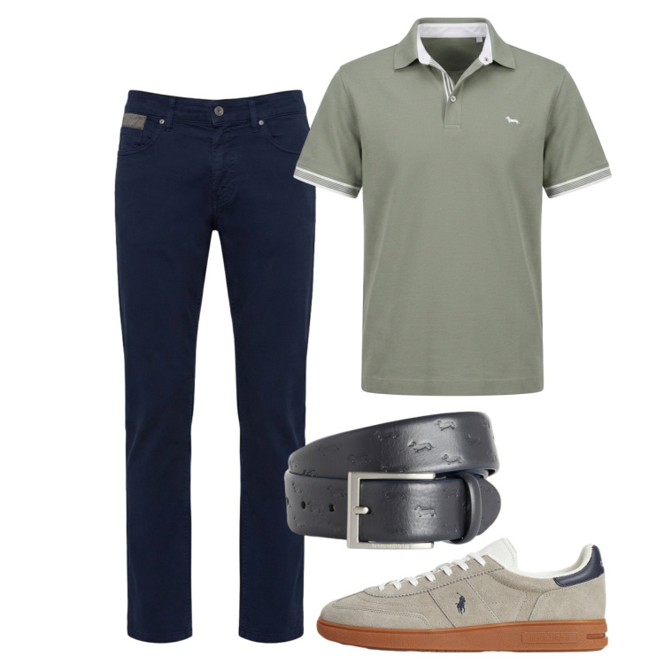 Outfit uomo - Sportivo curato. Stile Casual per Tutti i giorni. Abbinamento con cinture, pantaloni, polo, sneakers.