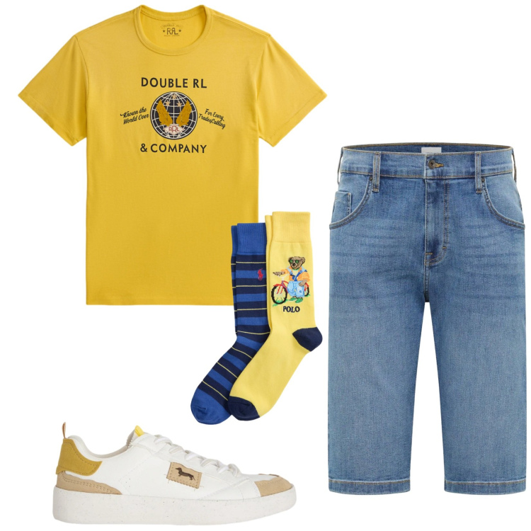 Outfit uomo - Total look #2416032. Stile Casual per Tutti i giorni. Abbinamento con bermuda, sneakers, t-shirt, calzini.