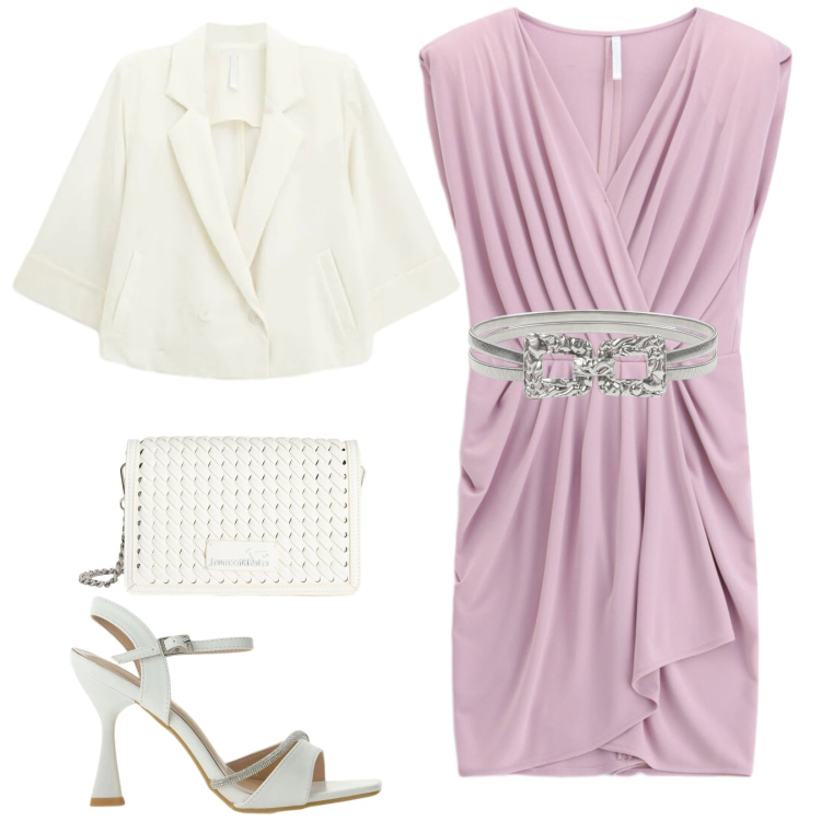 Outfit donna - Total look #2416037. Stile Chic per Cerimonia. Abbinamento con cinture, vestiti asimmetrici, blazer, sandali gioiello, borse a tracolla.