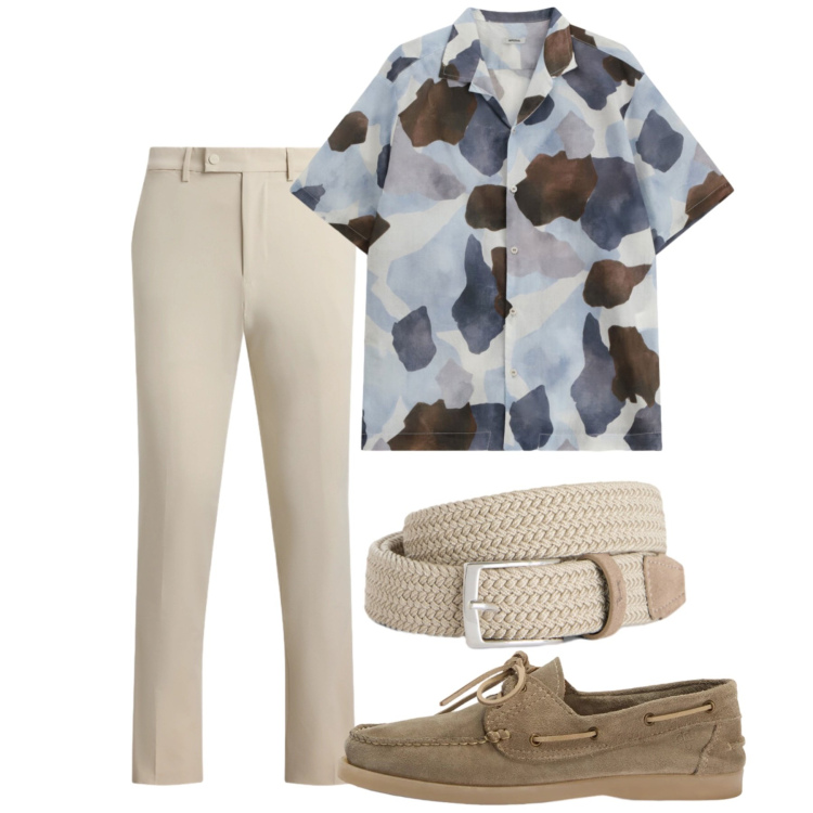 Outfit uomo - Casual curato. Stile Casual per Tutti i giorni. Abbinamento con camicie a manica corta, cinture, scarpe stringate, pantaloni.