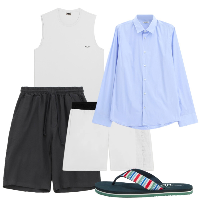 Outfit uomo - Camicie aperte e layering leggero. Stile Casual per Tutti i giorni. Abbinamento con bermuda, camicie, sandali, canottiere, costumi.