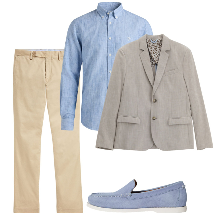Outfit uomo - Luminoso. Stile Casual per Tutti i giorni. Abbinamento con giacche, camicie, pantaloni chino, scarpe stringate.