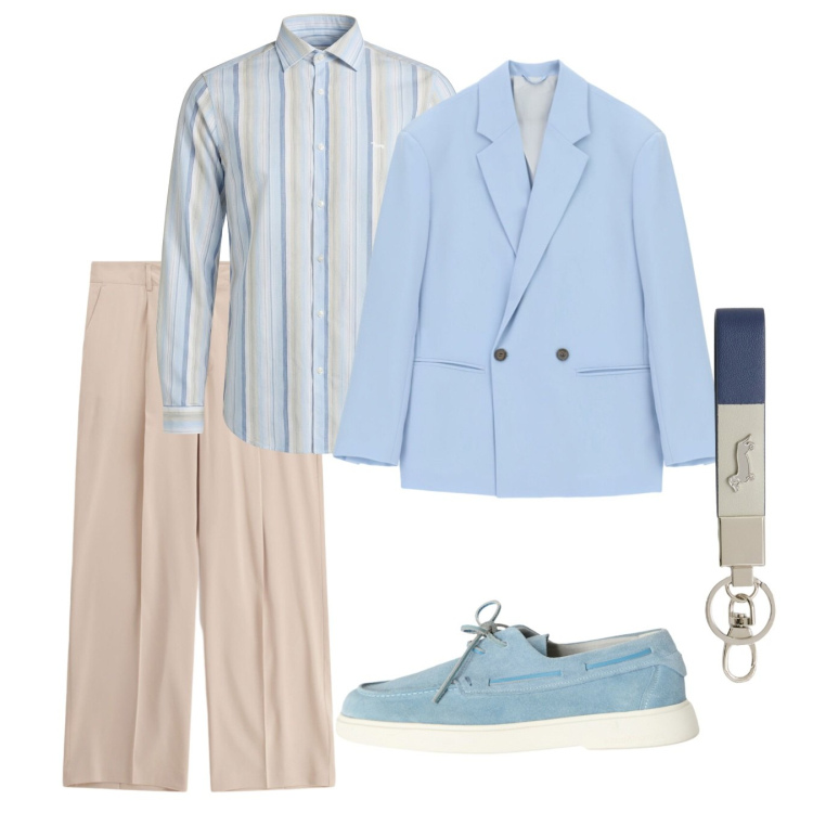 Outfit uomo - Giugno polvere. Stile Casual per Tutti i giorni. Abbinamento con pantaloni, giacche, portachiavi, camicie, scarpe stringate.