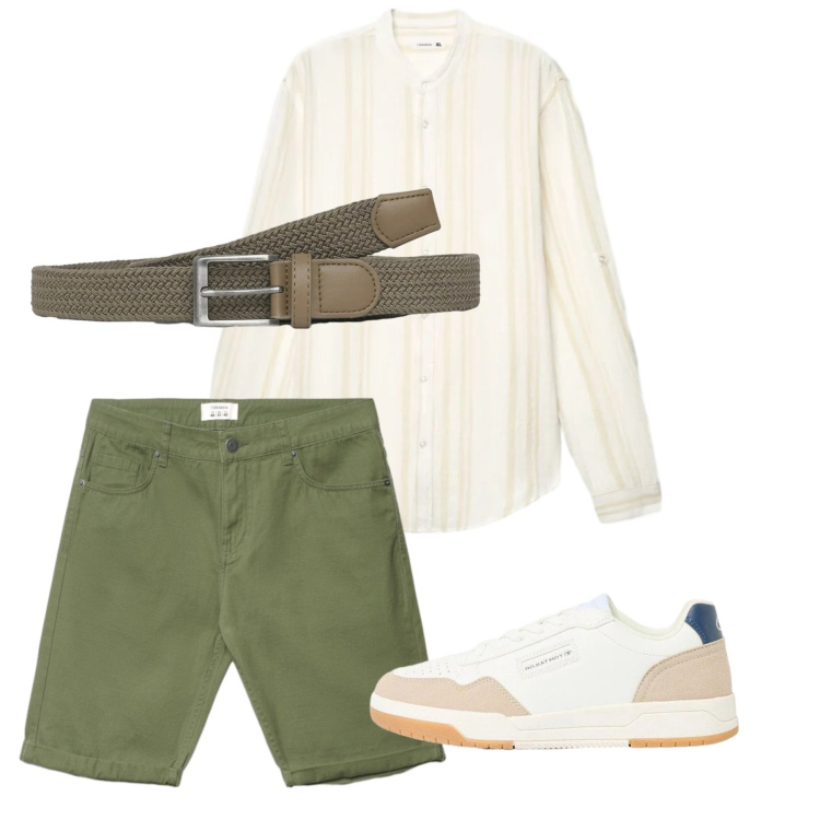 Outfit uomo - Look da weekend fuori porta. Stile Casual per Tutti i giorni. Abbinamento con sneakers, cinture, bermuda, camicie.